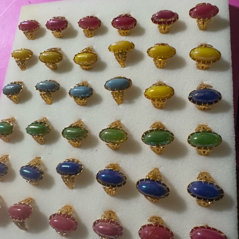 Gold Tone Acrylic Cabochon Gemstone Adjustable Ring